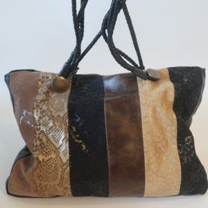 NWT Womens Chico's Dubai Gold Brown Black Stripe Suede Leather Shoulder Bag *